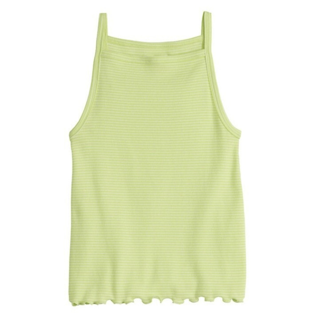 So Girls Square Neck Ribbed Tank Top 18 Plus Green Striped New with Tags Ruffle